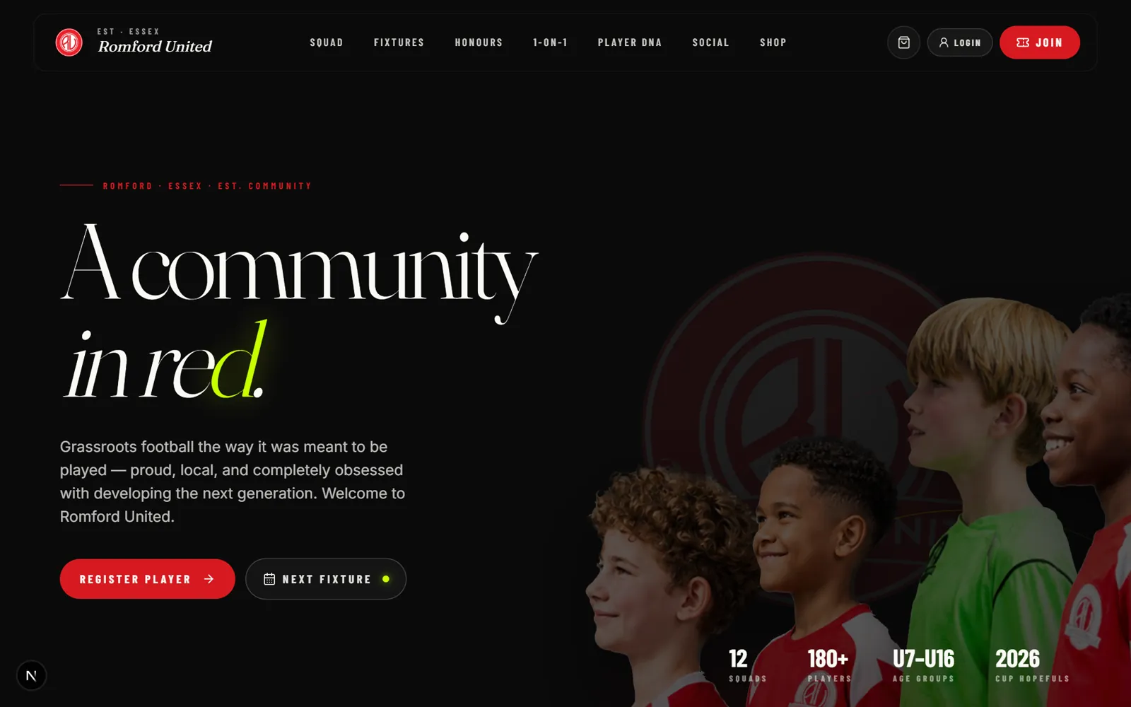 A Hiyya SOS public club site — hero, navigation and squad statistics